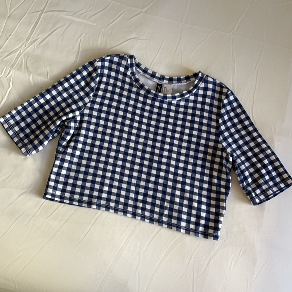 Half Sleeve Gingham Crop Top